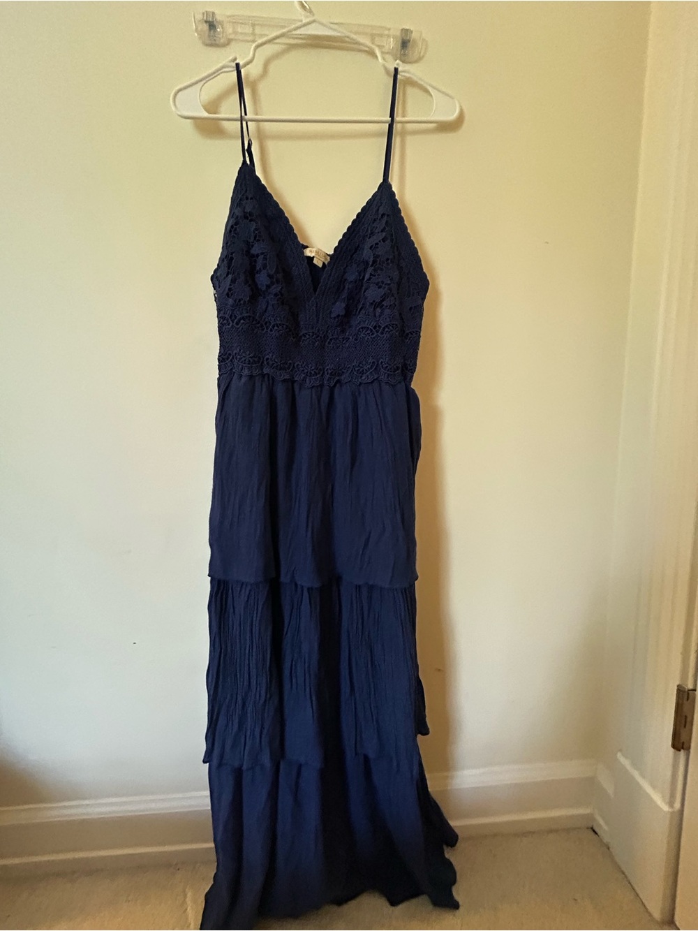 Boho Navy Lace Spaghetti Strap Maxi Dress